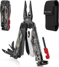 18-in-1 Camo EDC Multitool Pliers Fire Starter with Sheath | Equipped with Fire Starter, Window Breaker, Whistle