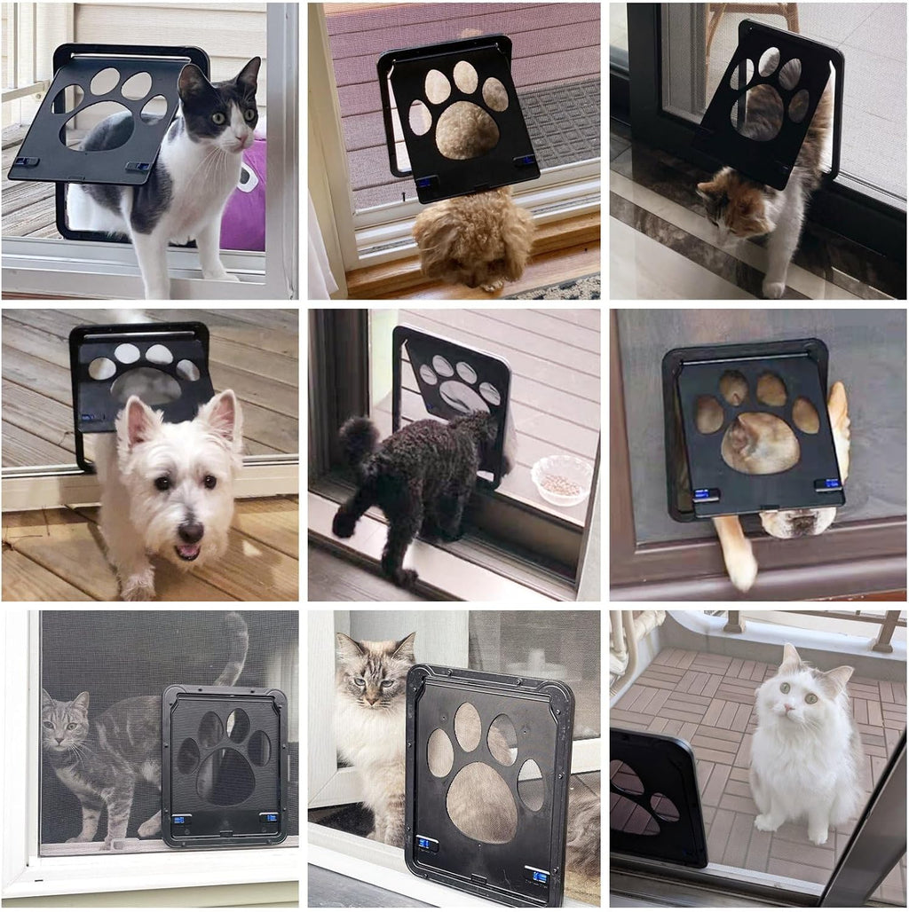 Cat Screen Door, Flap Opening 8 x 10 inches, Cat Door for Porch Screen, Magnetic Self-Closing Small Pet Door for