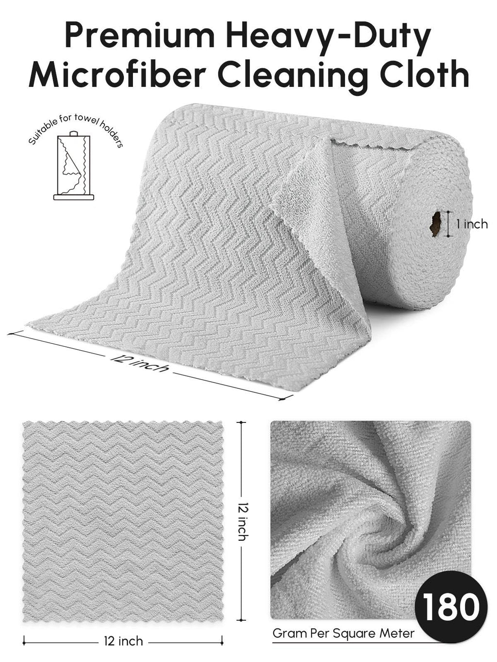 Microfiber Cleaning Cloths Roll 75 Pack 12x12 Inch Lint Free