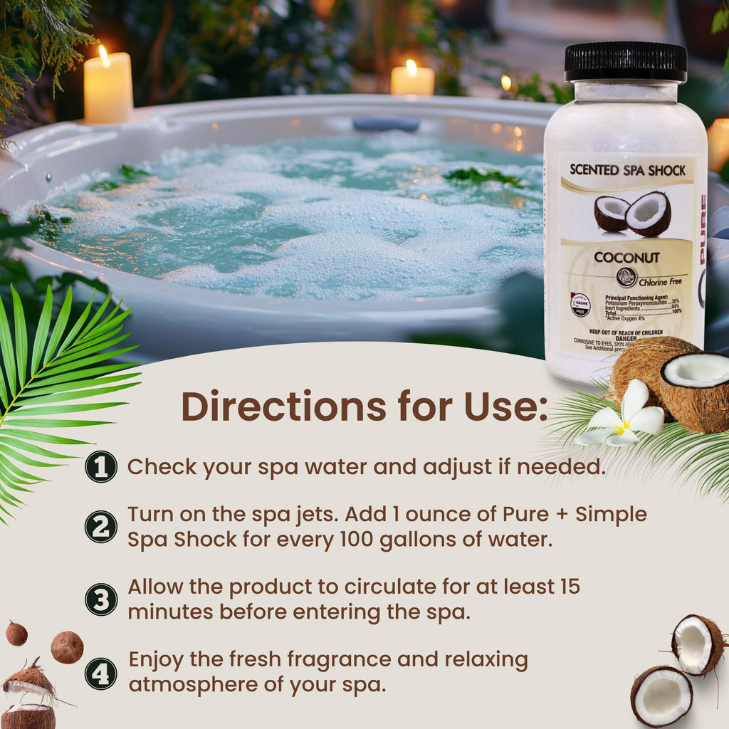 Pure & Simple Scented Hot Tub & Spa Shock | Coconut Aromatherapy (2 lbs)