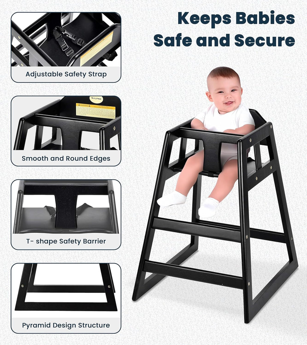 Wooden High Chairs for Babies and Toddlers with Safety Strap, Commercial Grade Restaurant High Chair, Durable Wood