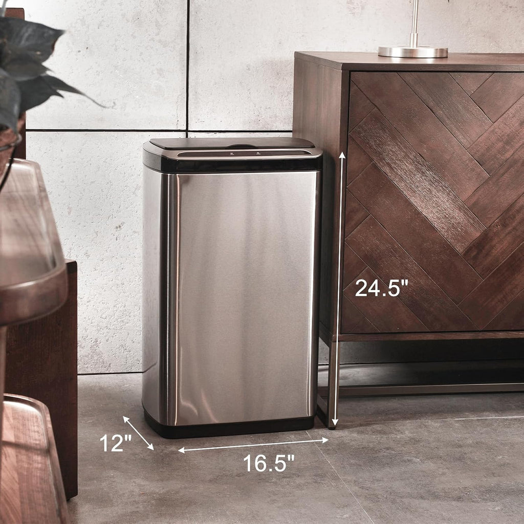 50 Liter / 13.2 Gallon Rectangular Kitchen Trash Can, Brushed Stainless Steel Finish Motion Sensor Trash Can