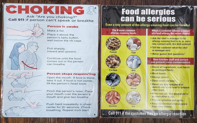 Restaurant safety sign- choking sign + FOOD Allergy sign (Reflective, Aluminum,10X12 inch, TOTAL 2 SIGNS)