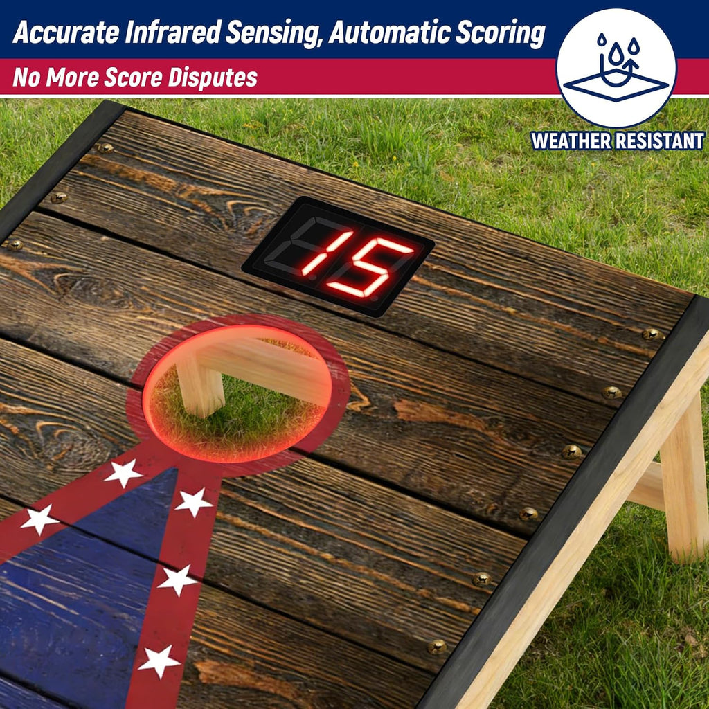 Electronic Cornhole Board Set 3x2 4x2ft Automatic Scoring Corn Hole Game for Adults & Kids - Tailgate Size Infrared