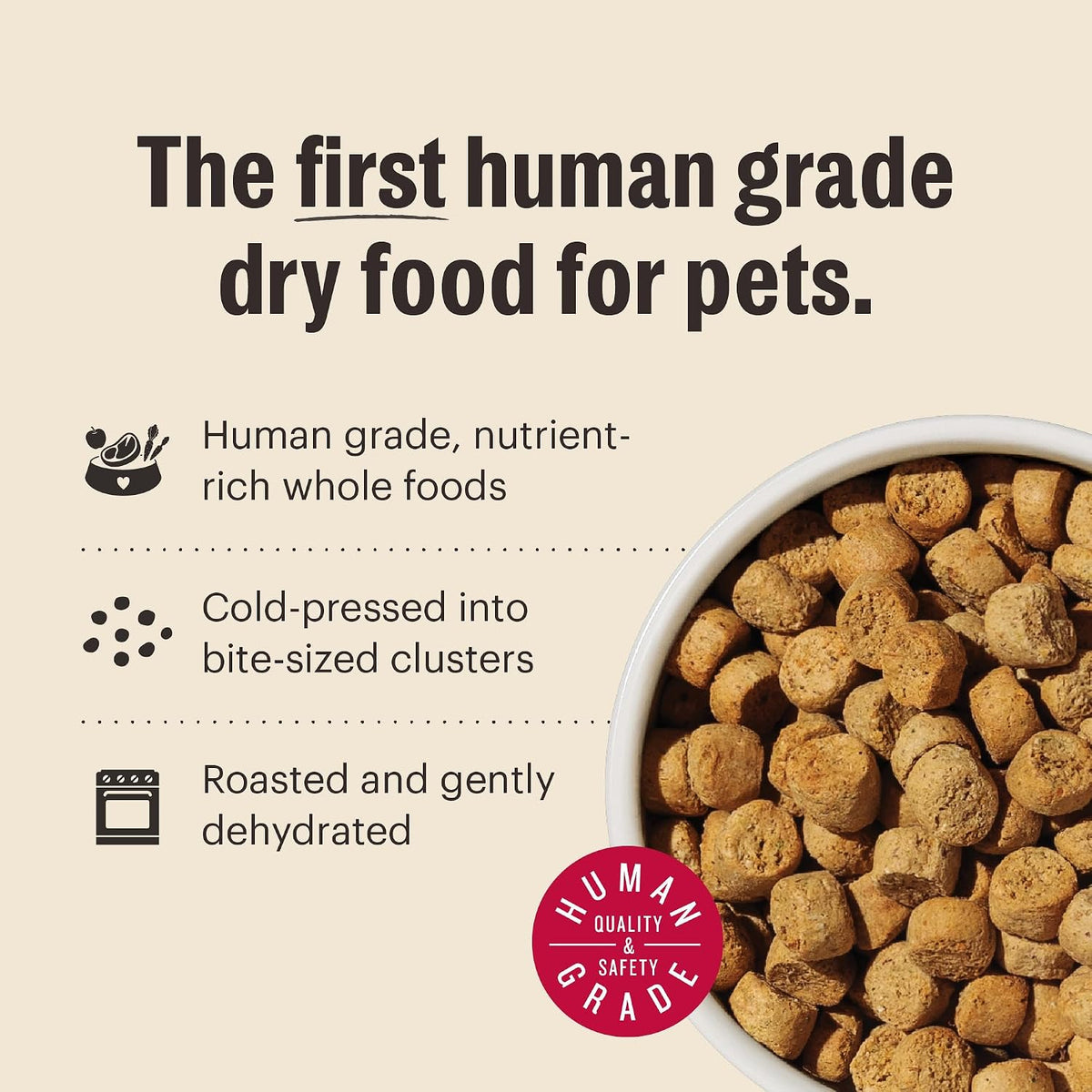Whole Grain Beef, Oat & Superfoods Whole Food Clusters, Vet Crafted Human Grade Dry Dog Food, Healthy Nutrition for
