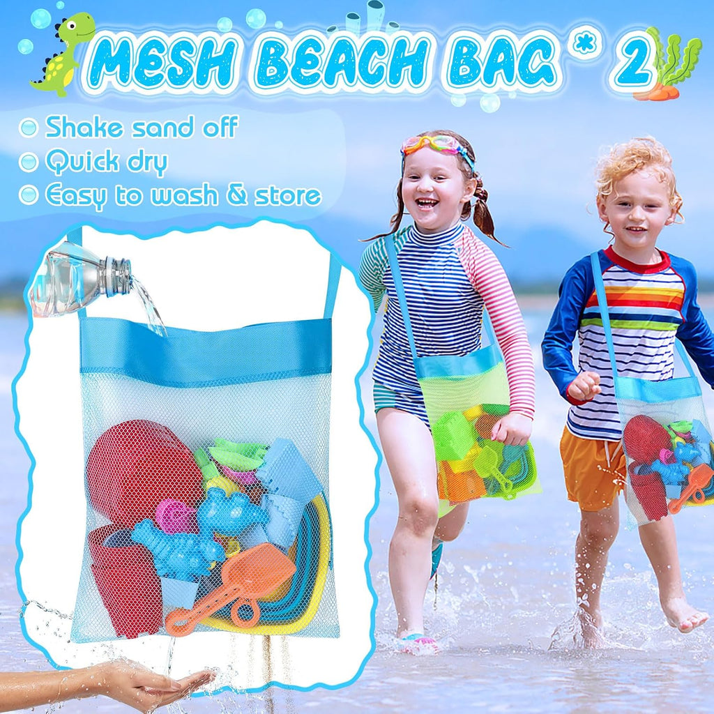 Beach Toys with Collapsible Buckets, Sand Castle Kit for Kids 3-12 | Castle Building Kit, 2 Buckets, 2 Shovels, 2