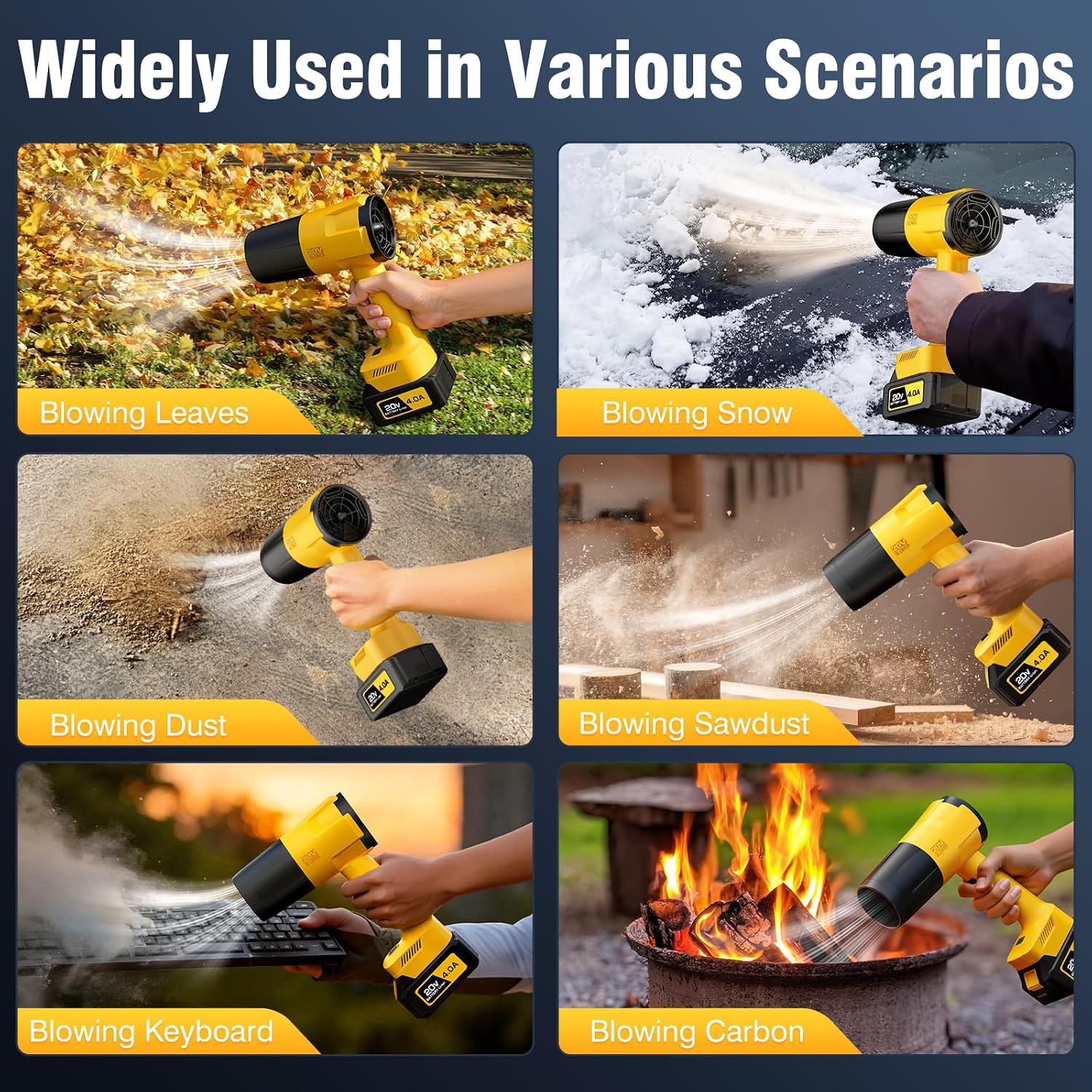 Leaf Blower Cordless, Handheld Leaf Blower with 2 X 4.0Ah Battery and Charger, Snow Blower with 6 Speed Modes