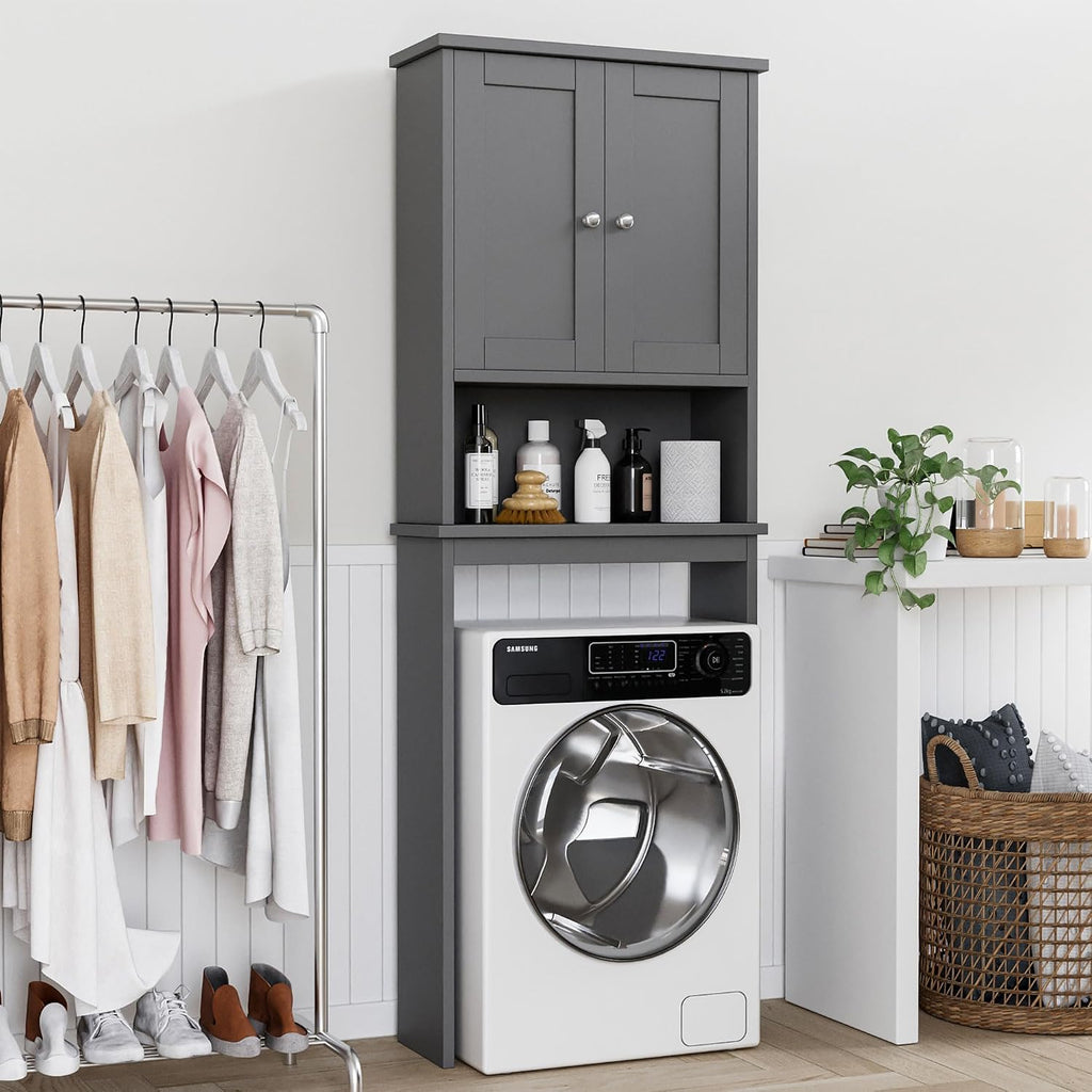 Over the Toilet Storage Cabinet, Bathroom Shelf Organizer with Anti-Tip Device Small Freestanding Space Saver with