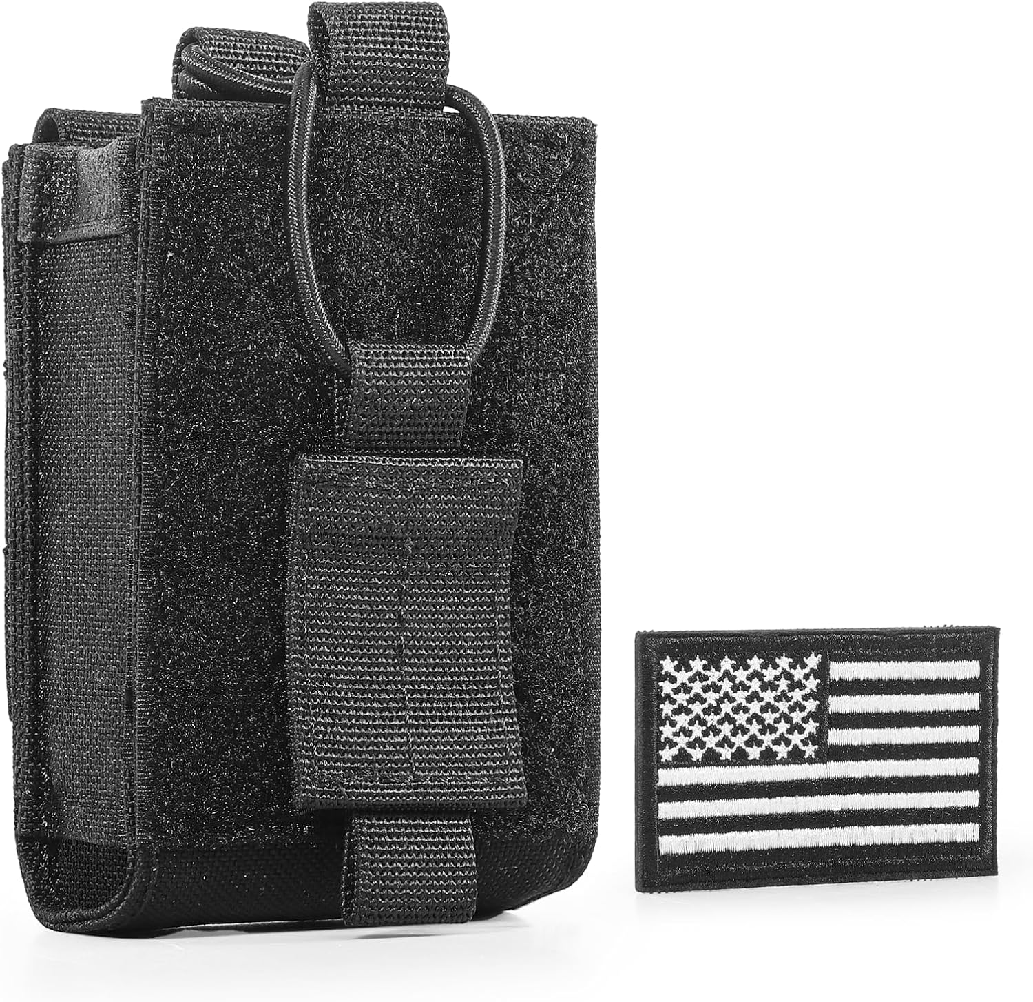 Tactical MOLLE Radio Holster Adjustable Walkie Talkie Pouch | Fit BaoFeng UV-5R BF-F8HP,w/ USA flag morale