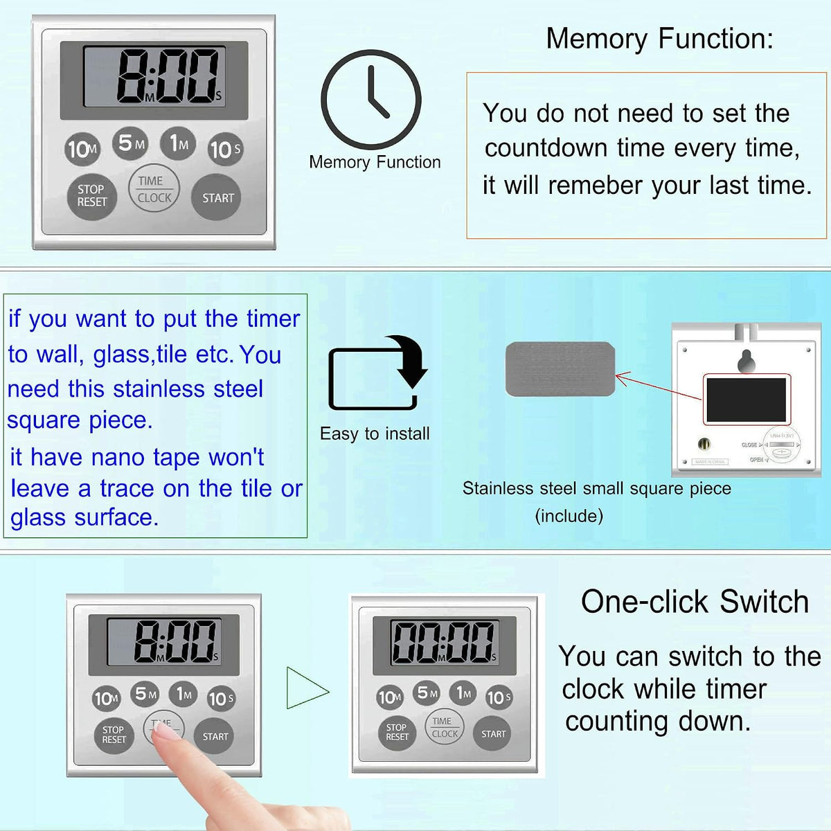 Digital Timer Waterproof Shower Timer Shower Clock Bathroom Kitchen Timer with Strong Magnet and Large LCD Display