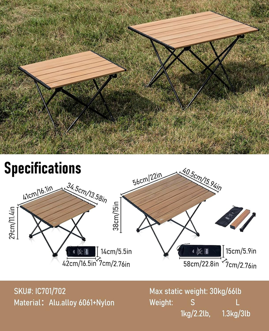 Ultralight Compact Camping Folding Table (Nature- S) | with Carry Bag