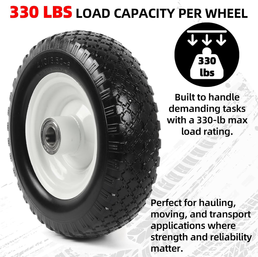 (2-Pack) 12" Flat-Free Solid Tire and Wheel, with 3-3/4" Centered Hub & 1" Bore, Fits 25mm Axle Shaft, Replacement
