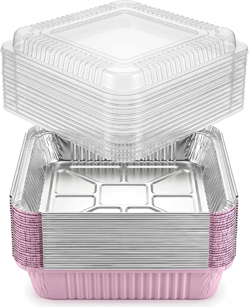 35-Pack 8x8 Pink Disposable Aluminum Foil Pans with Clear Lids