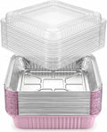 35-Pack 8x8 Pink Disposable Aluminum Foil Pans with Clear Lids