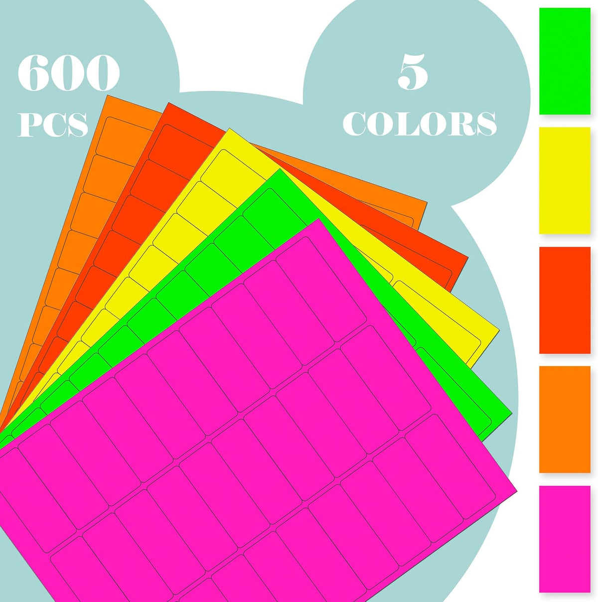 Fluorescent Shipping Address Labels,1" x 2-5/8" Neon Label 600 PCS