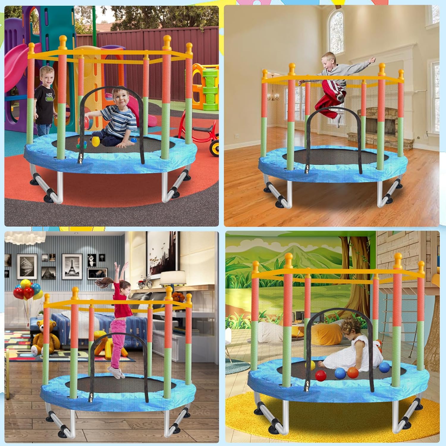 Toddler Trampoline for Kids Ages 1-8, 55'' Small Trampoline with Safety Enclosure Net, Indoor & Outdoor Baby Mini