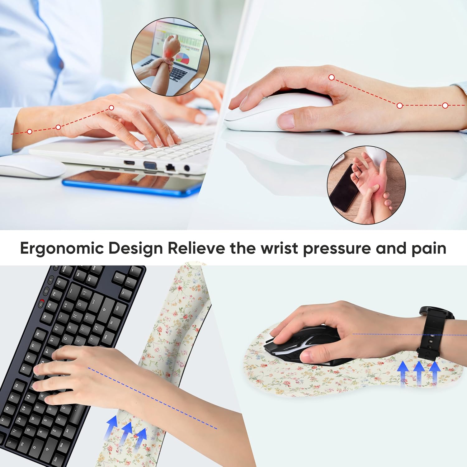 Wrist Rest Support for Mouse Pad Keyboard Set Circle Coaster Gaming Mouse Pad Ergonomic Gel Memory Foam Set for