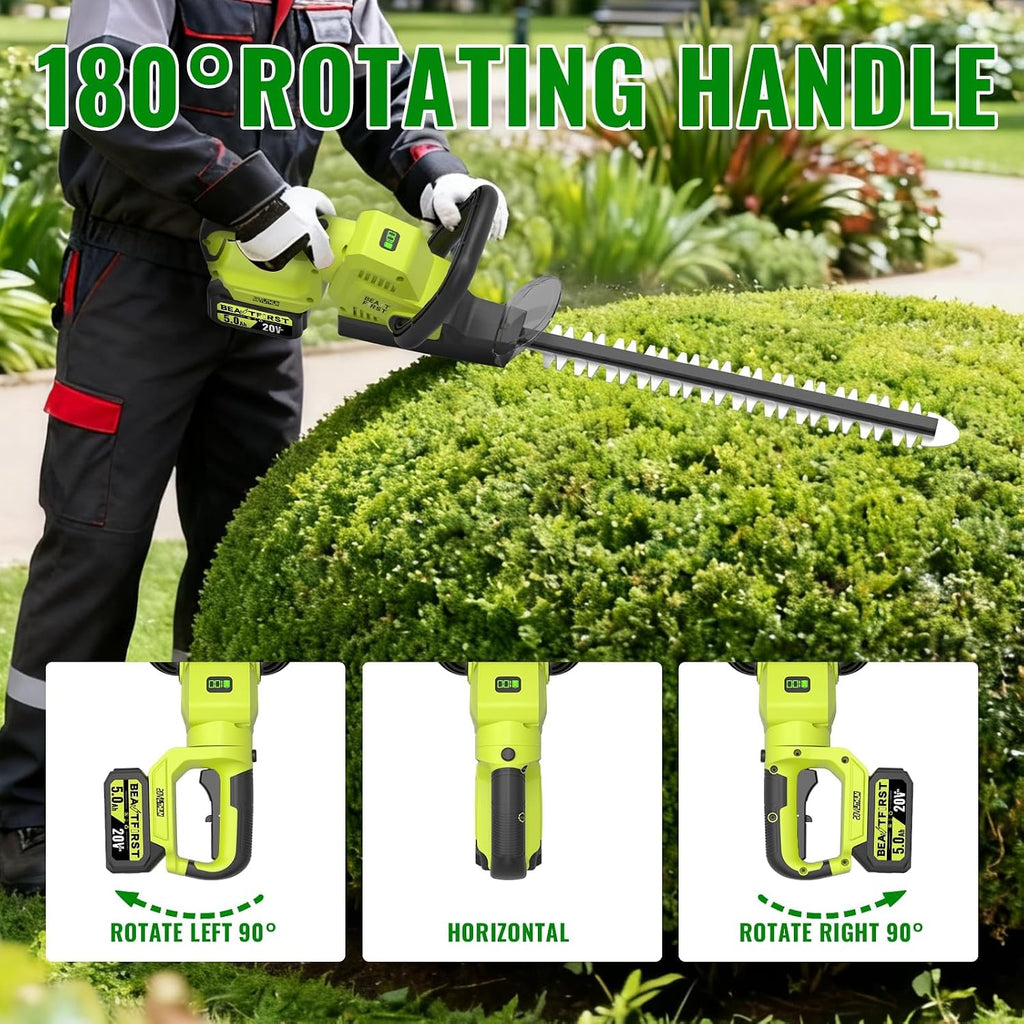 22-Inch Hedge Trimmer Cordless with 2x5.0Ah Battery & Charger | 20V Electric Bush & Shrub Trimmer | 180° Rotatable