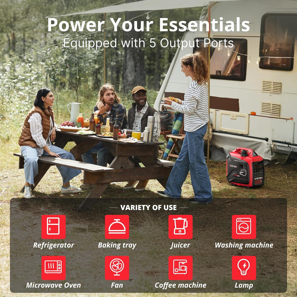 Portable Inverter Generator 2500W Gas Powered, Long Runtime Gas Generator for Camping