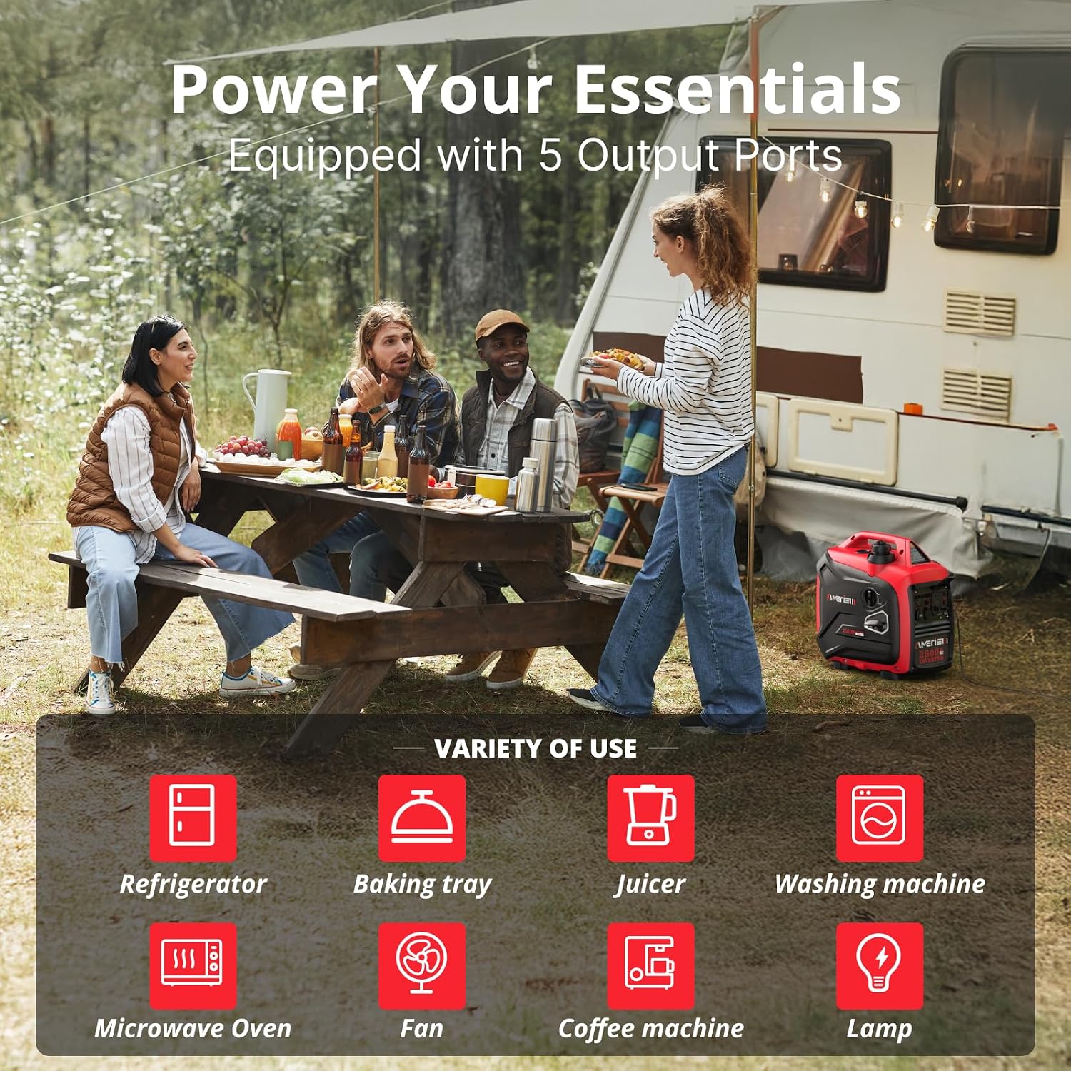 Portable Inverter Generator 2500W Gas Powered, Long Runtime Gas Generator for Camping