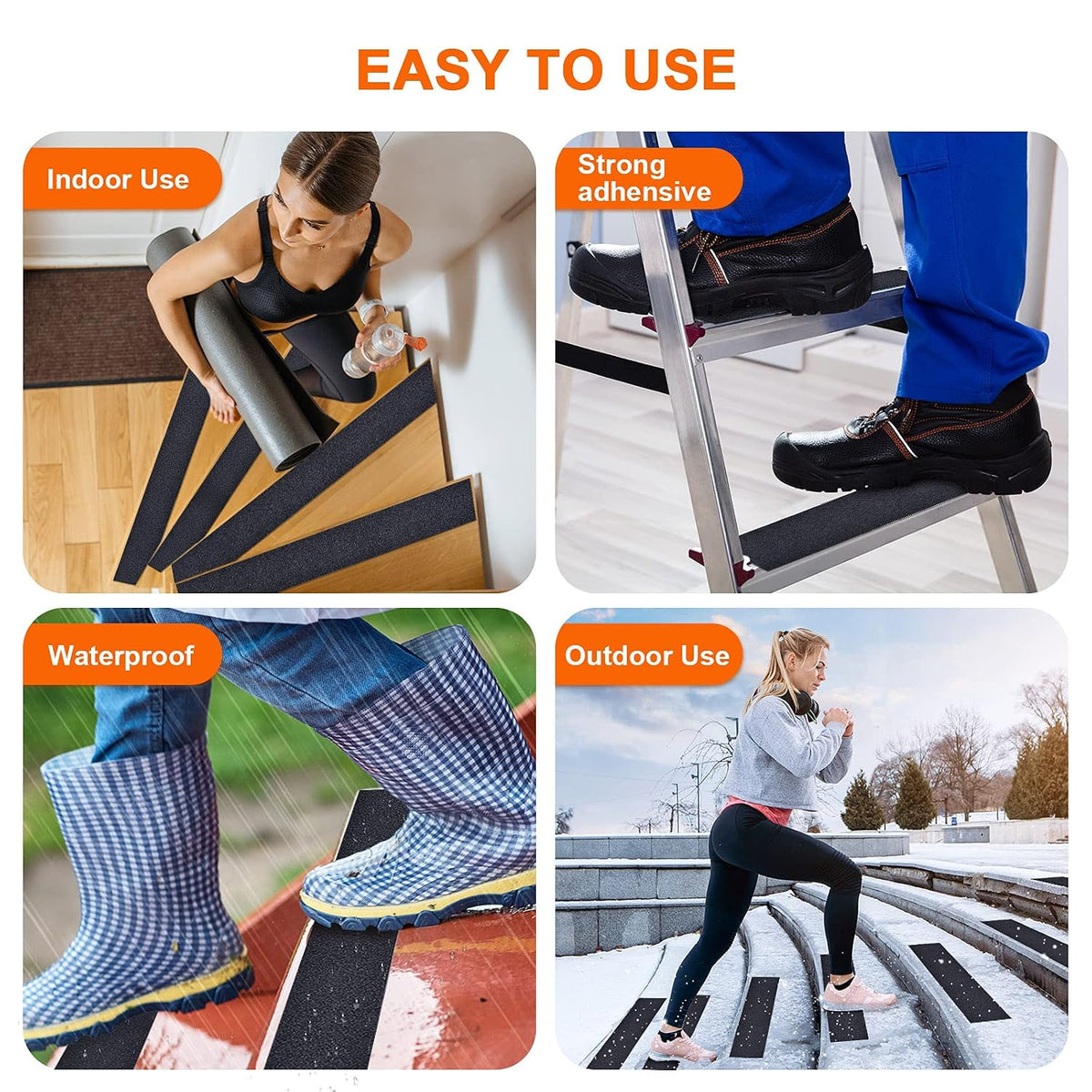 Anti Slip Tape, Waterproof Self Adhesive Black 4"x32.8Ft Grip Tape