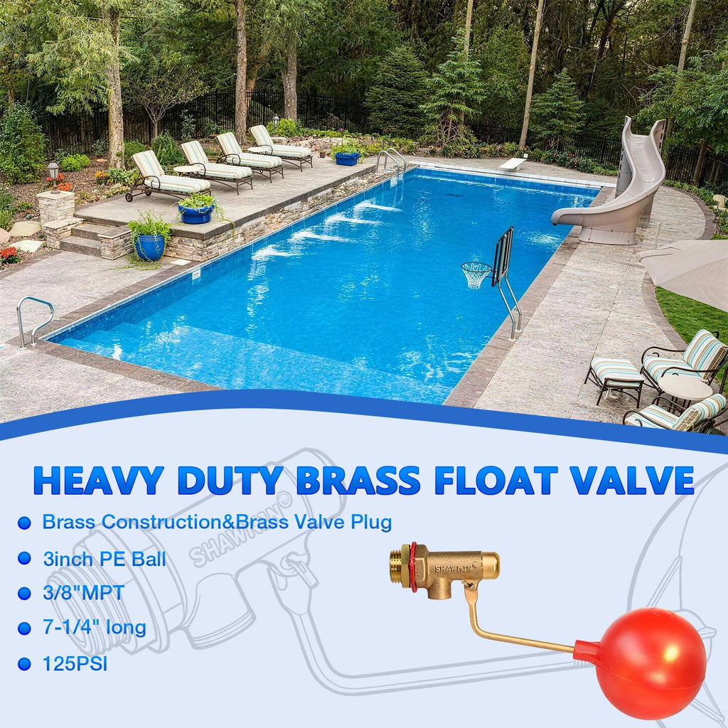 Pool Auto Fill Float Valve 3/8", Brass Water Level Valve for Pool & Pond