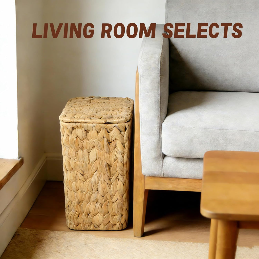 Wicker Trash Can,2.5 Gallon Bathroom Trash Can with Lid,Natural Water Hyacinth Wicker Waste Basket with Removable Liner
