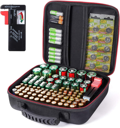 Battery Organizer Storage Case Box with Tester BT168 -for All Types Batteries Container, Fireproof & Waterproof