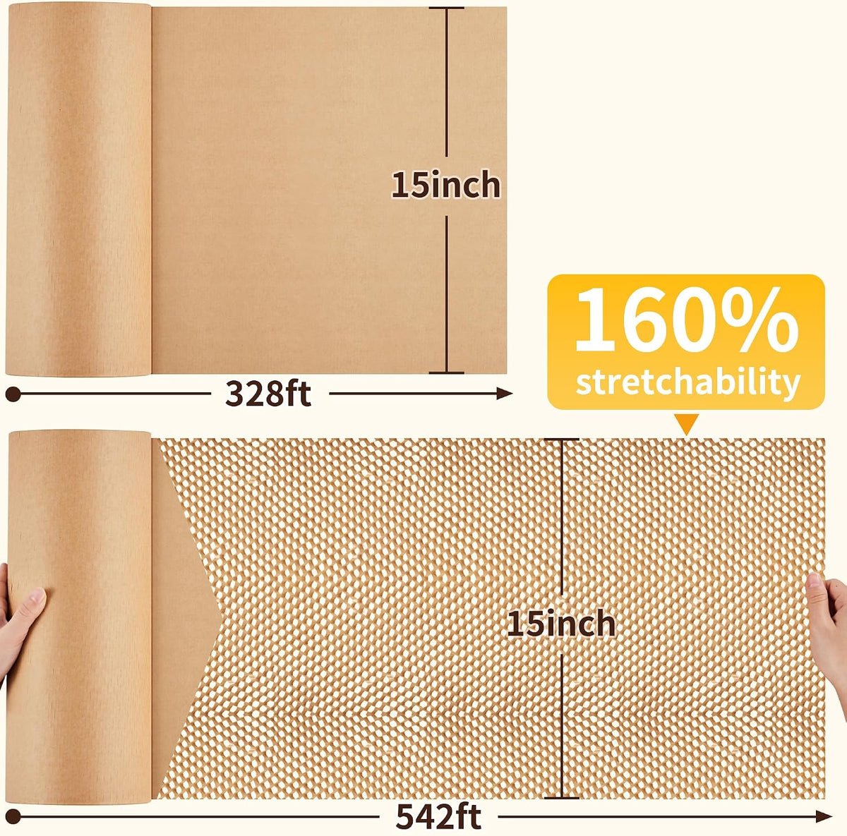 Honeycomb Packing Paper, 15" x 328' Bubble Wrap Roll for Packing