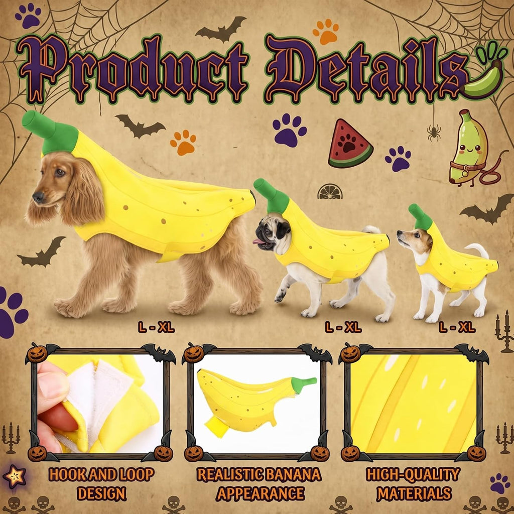 Banana Dog Costume Halloween Cosplay Outfit for Dogs, S