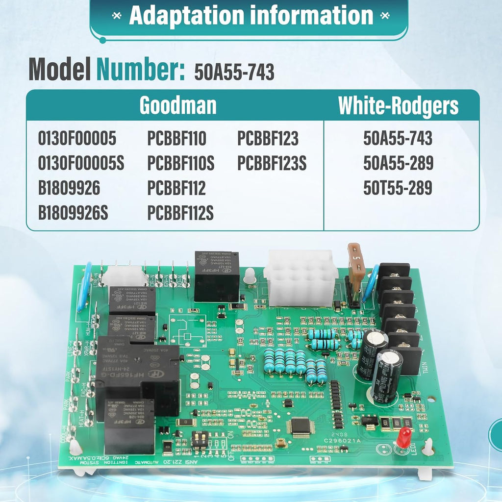 Furnace Control Circuit Board 50A55-743 Replacement for Amana/Goodman/White-Rodgers Models 0130F00005S 1809926 B1809926S