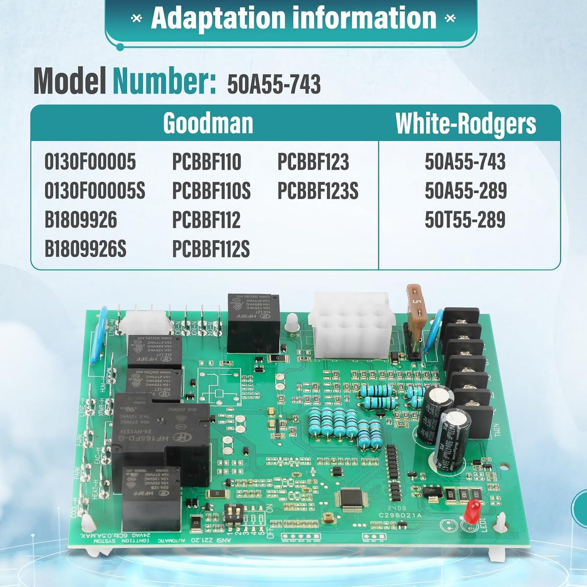 Furnace Control Circuit Board 50A55-743 Replacement for Amana/Goodman/White-Rodgers Models 0130F00005S 1809926 B1809926S
