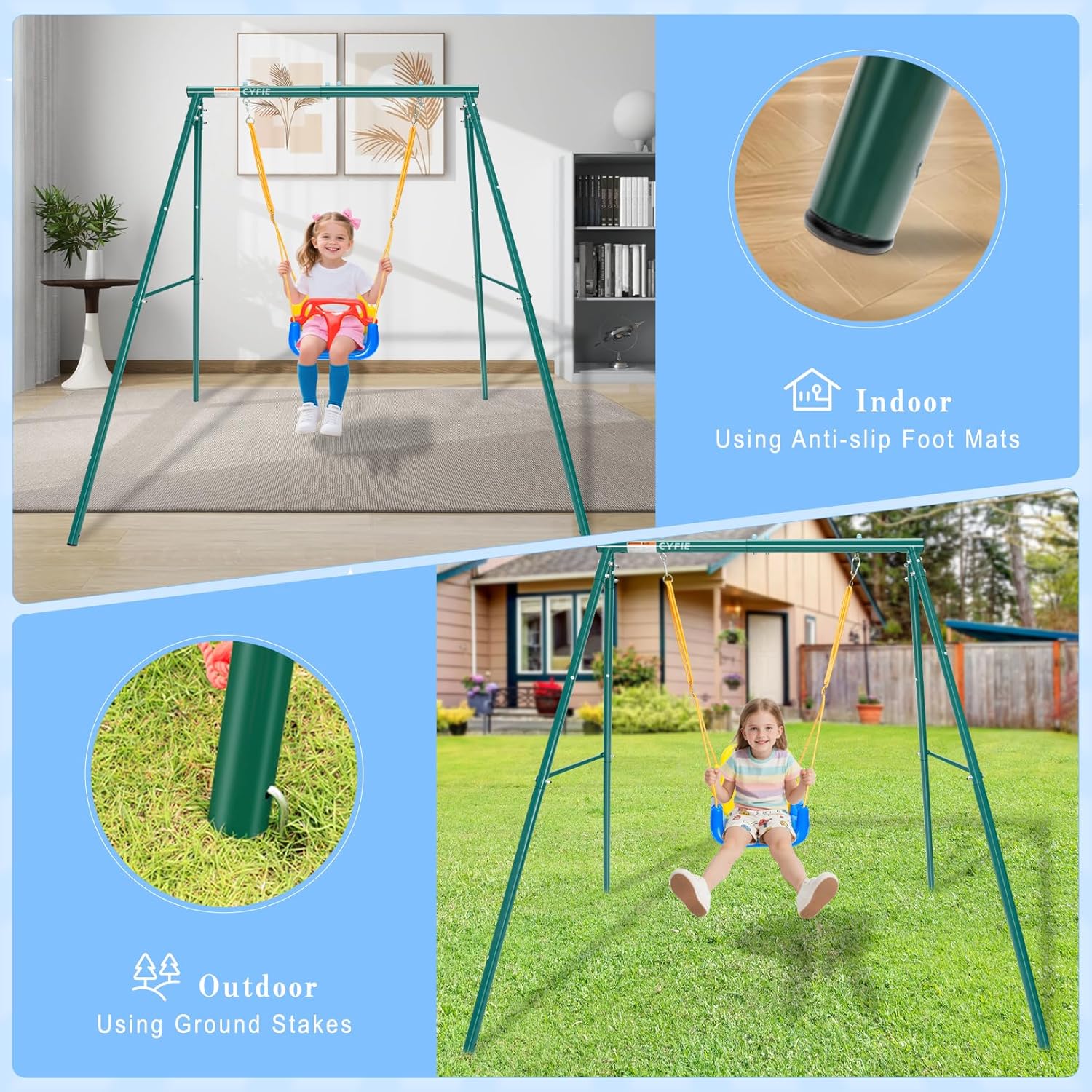 Toddler Swing Set, 4-in-1 Kids Swing Sets for Backyard, Indoor/Outdoor Baby Swing with Heavy Duty Metal Stand