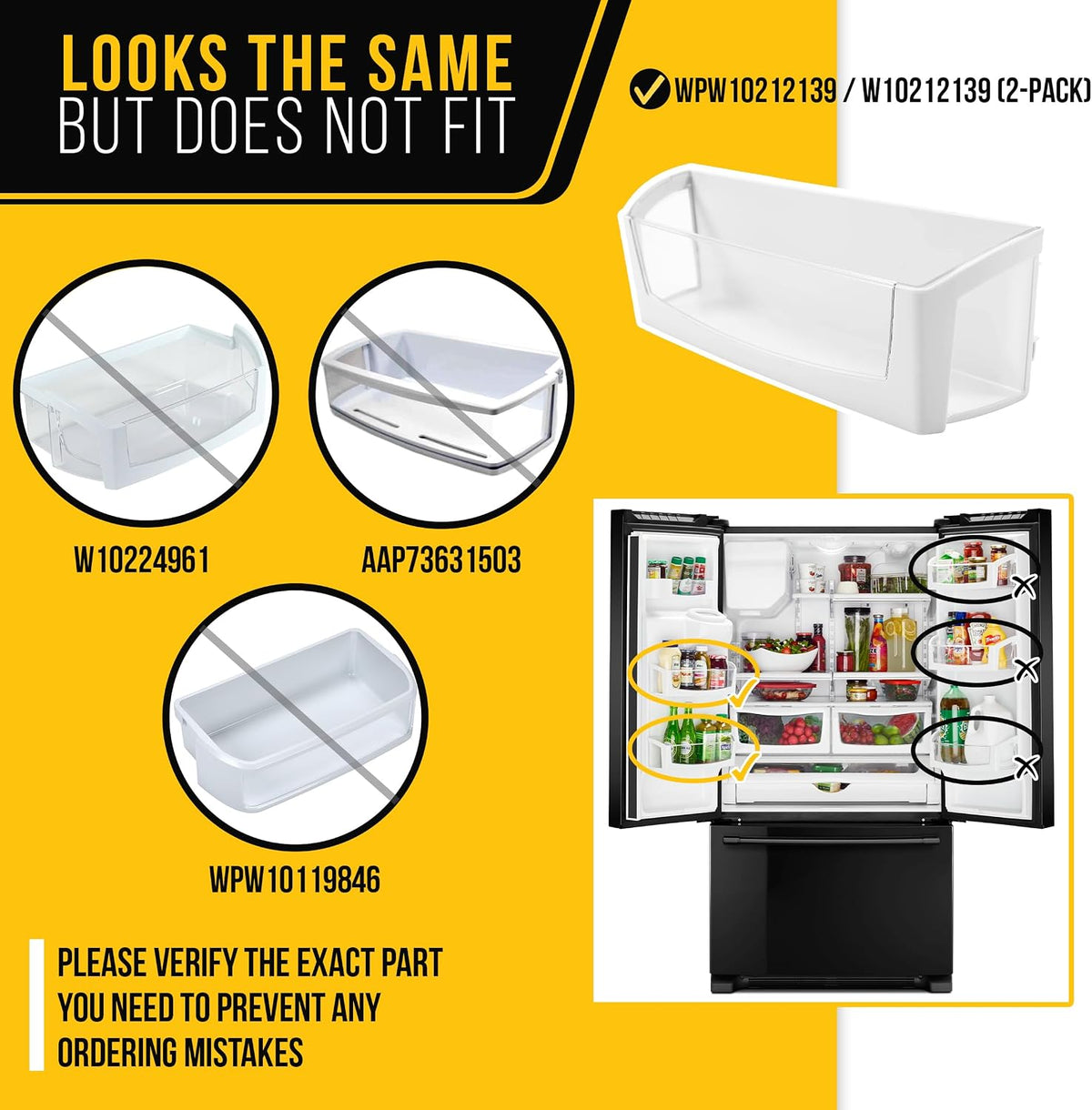 Refrigerator Door Shelf Bin for Whirlpool WRX735SDBM00 (2-Pack)