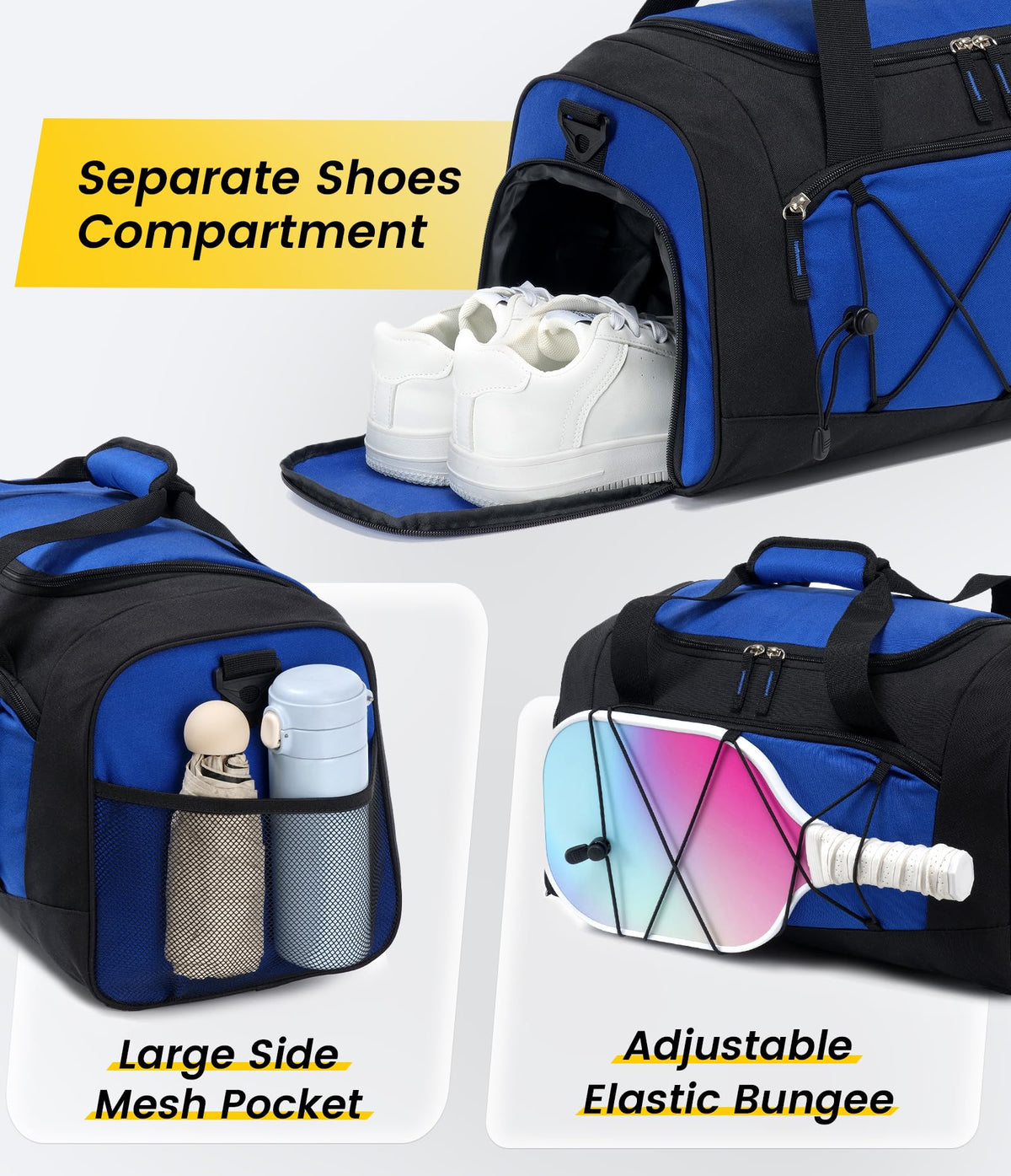 18 Inches Structured Gym Bag with Shoe Compartment, Blue