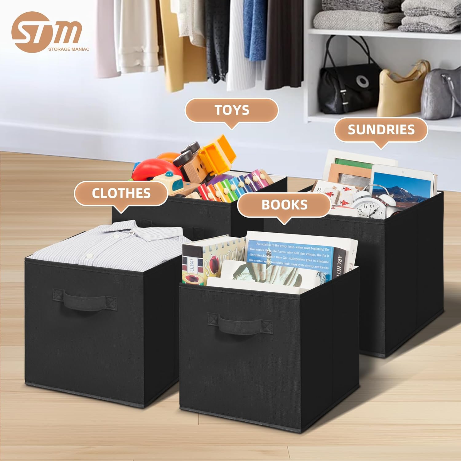 Storage Cubes, 11 Inch Durable 6 Pack Fabric Foldable Collapsible Bins with Handles for Organization, Closet