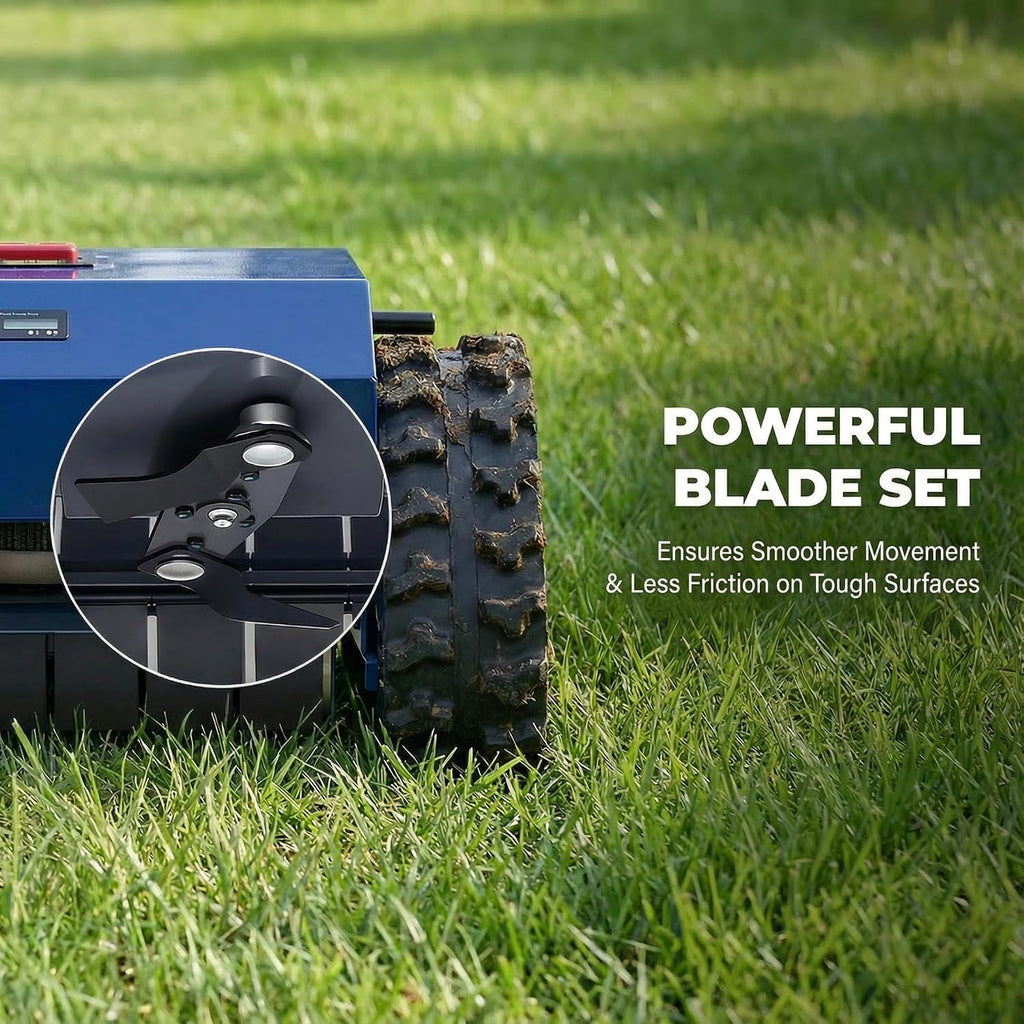 Remote Control Lawn Mower with Snow Plow, Crawler Track All-Terrain System, Hybrid Oil-Electric Power for Steep