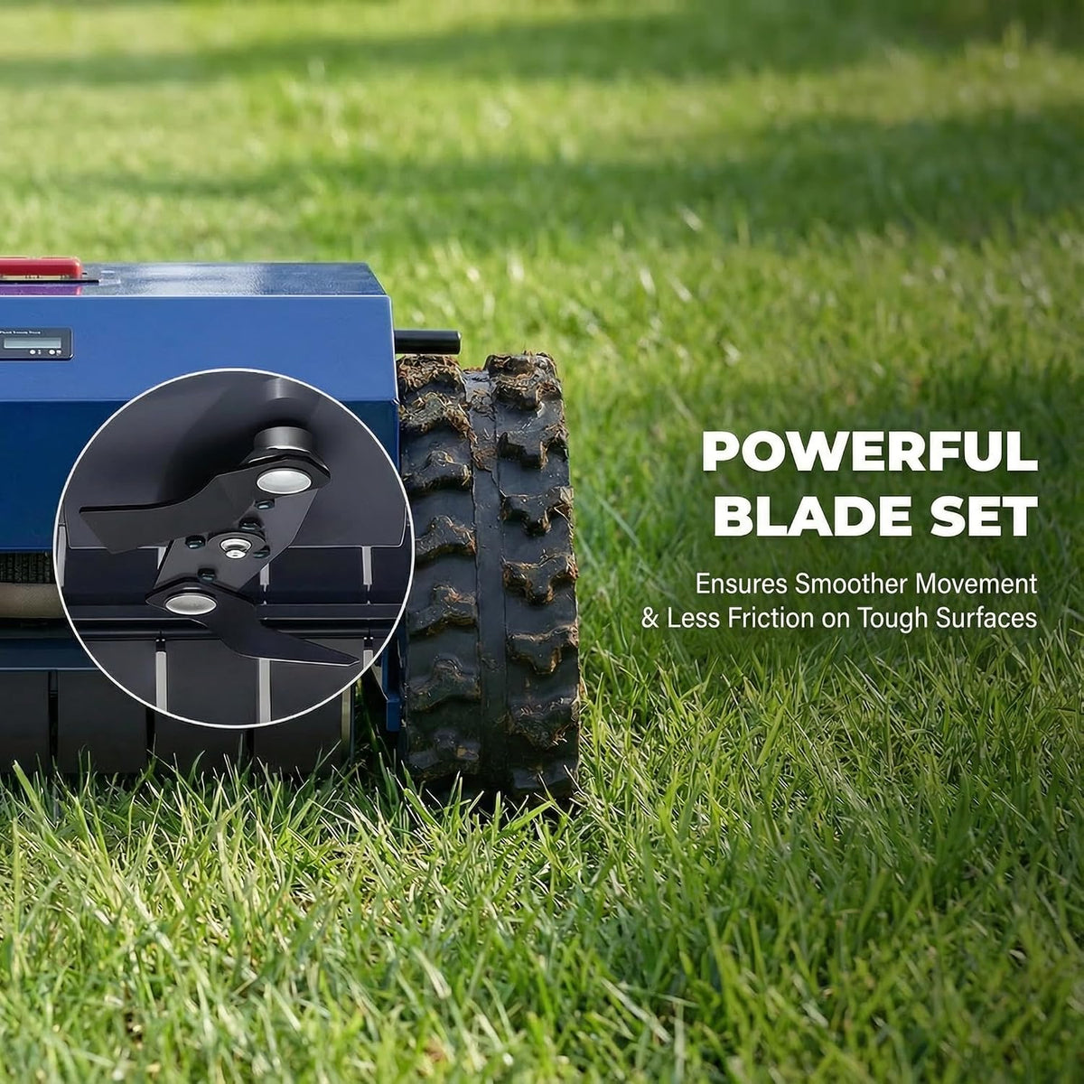 Remote Control Lawn Mower with Snow Plow, Crawler Track All-Terrain System, Hybrid Oil-Electric Power for Steep