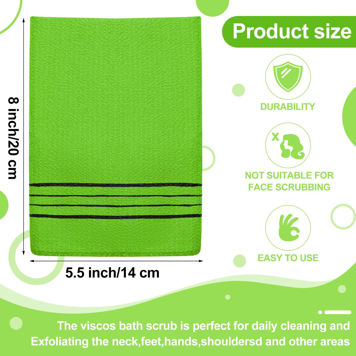 12 Pack Korean Exfoliating Mitts, Body Scrub, 8 x 5.5 in, Green
