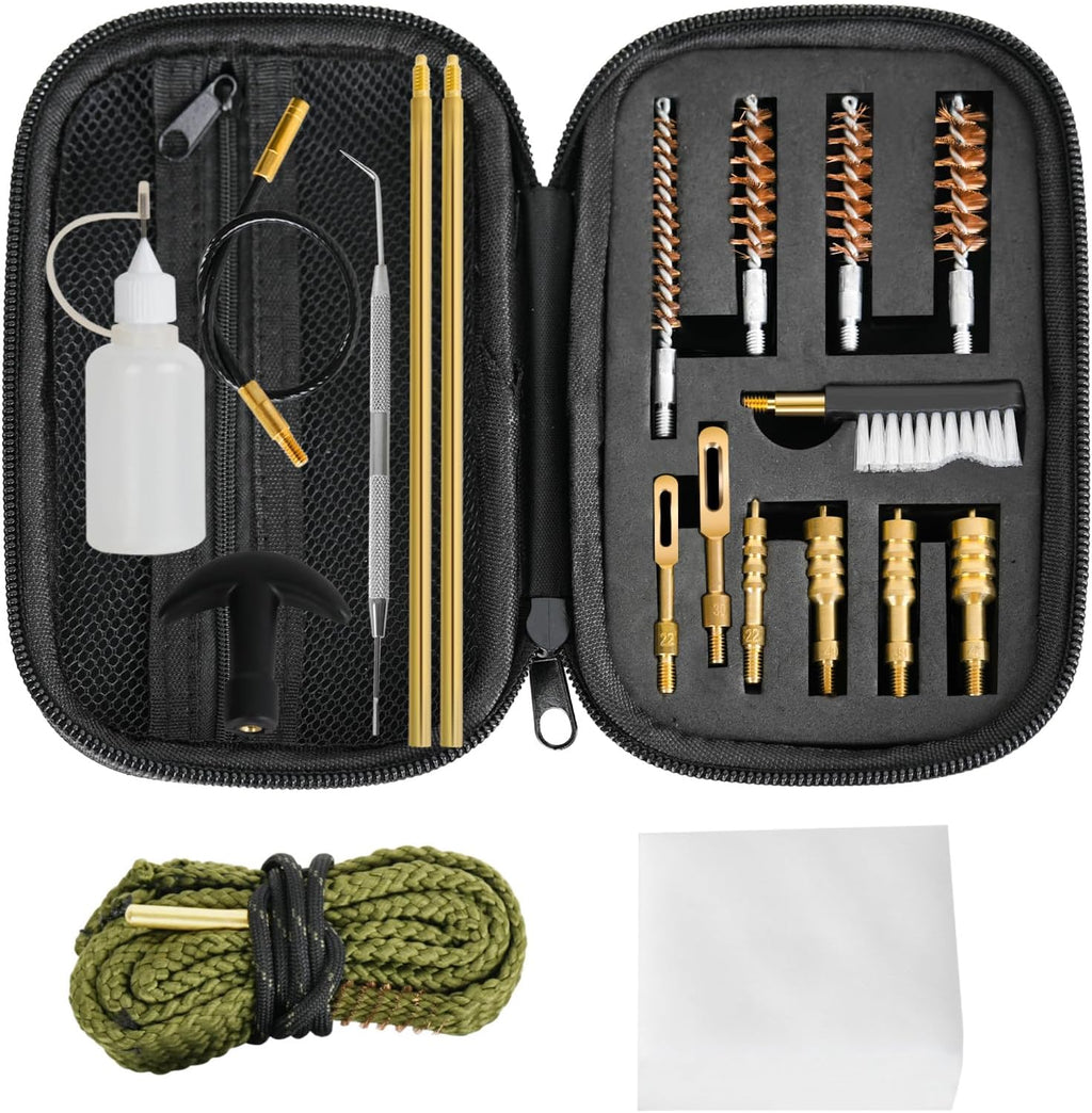 Universal Handgun Cleaning Kit for .22 .357/.38/9mm .40 .45 Cal | Gun Cleaning Supplies with 9mm Gun Snakes, Gun
