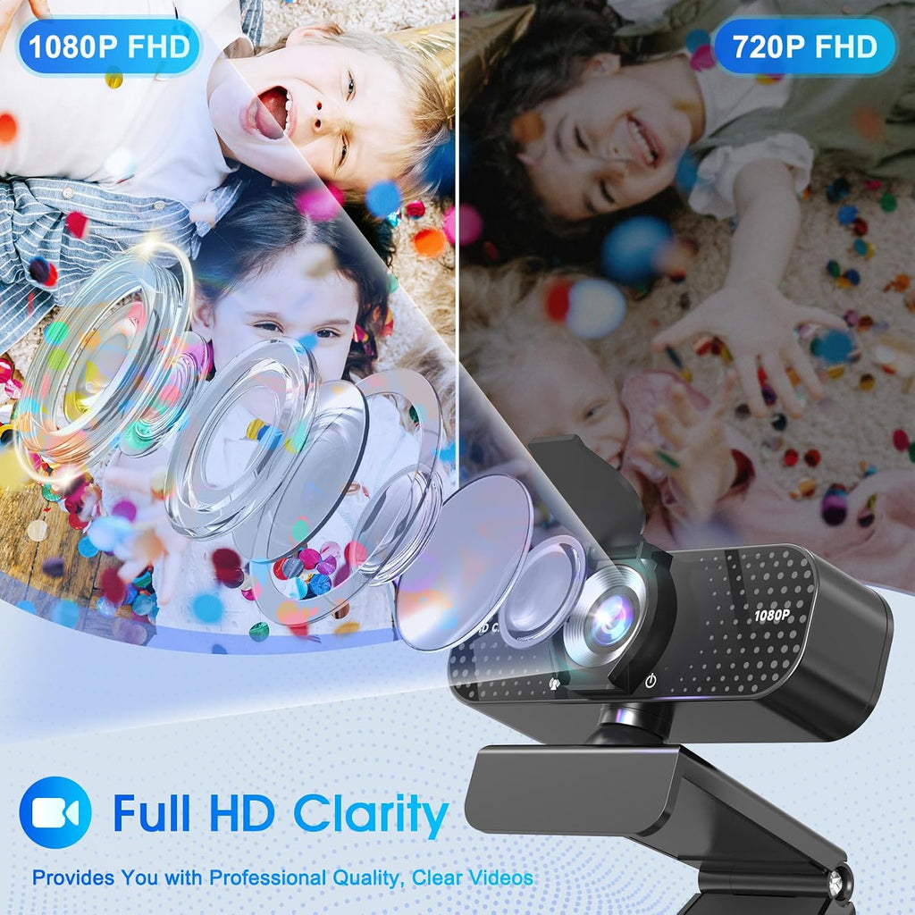 1080P Full HD Webcam with Noise-Canceling Mic, Auto Light Correction, Privacy Cover and Wide Angle Lens, Plug & Play