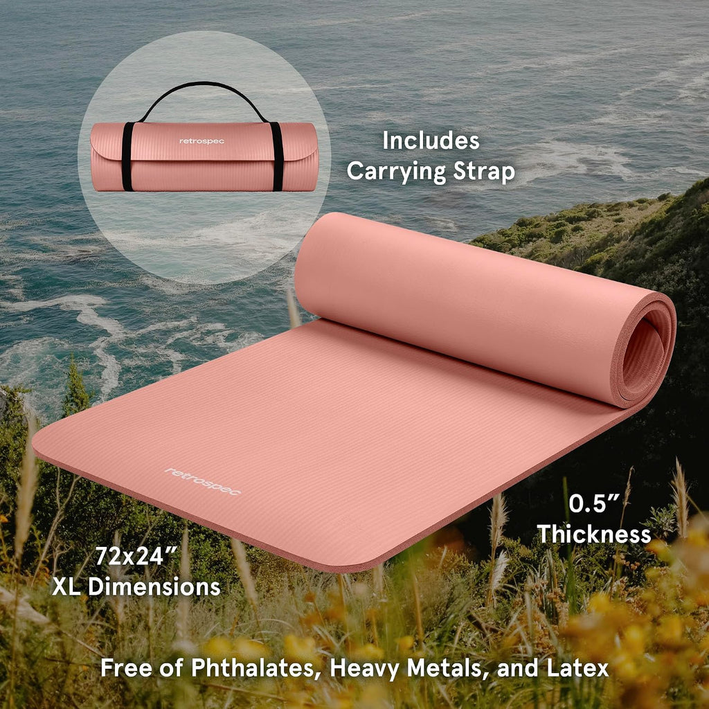 Solana Yoga Mat Thick 1/2in Non-Slip Workout Mat with Nylon Strap - 72x24in Exercise Mat for Pilates, Stretching &
