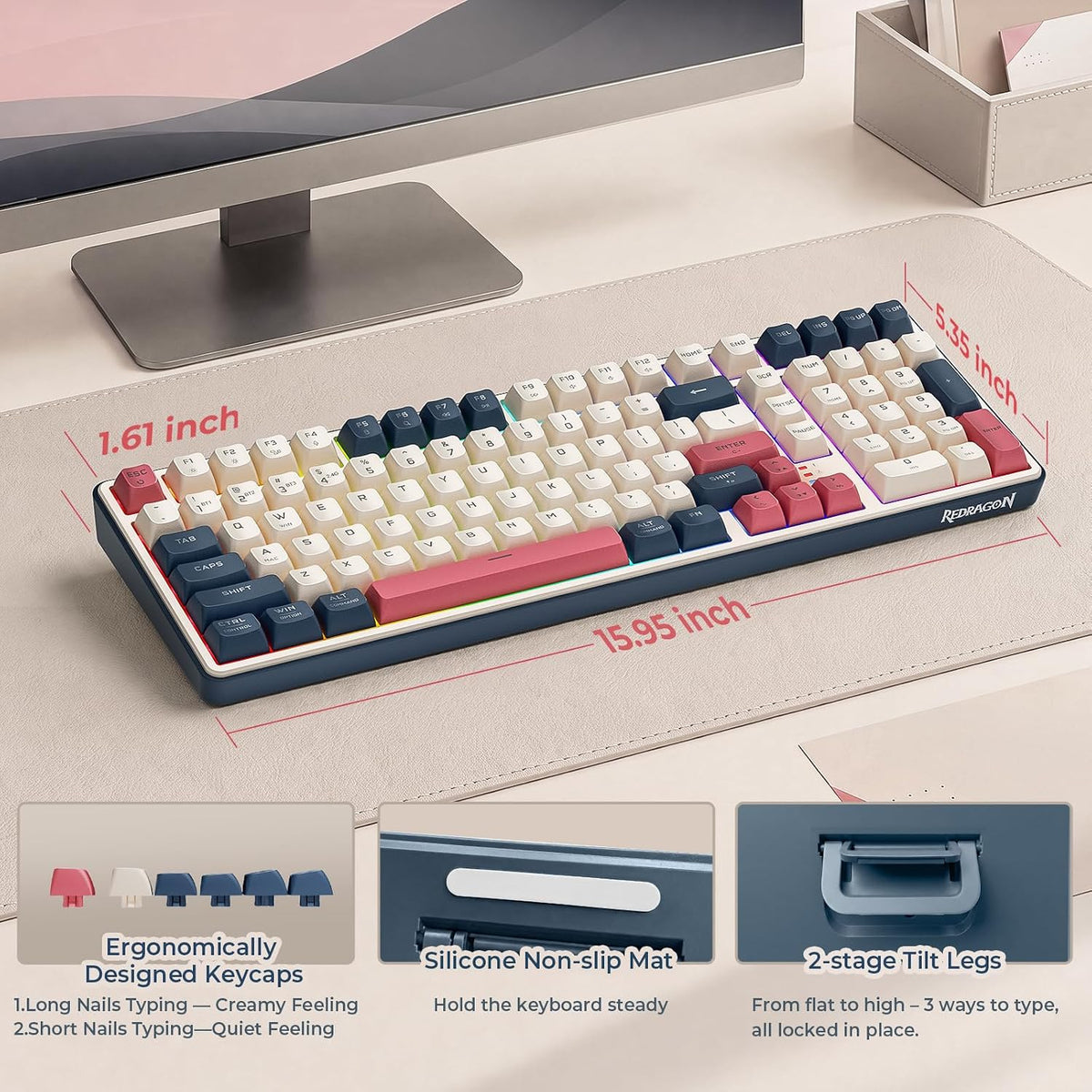 S174 Gaming Keyboard and Mouse Wireless with Tri-Mode, RGB Keyboard and 5000 DPI 61G Ultra-Light Gaming Mouse