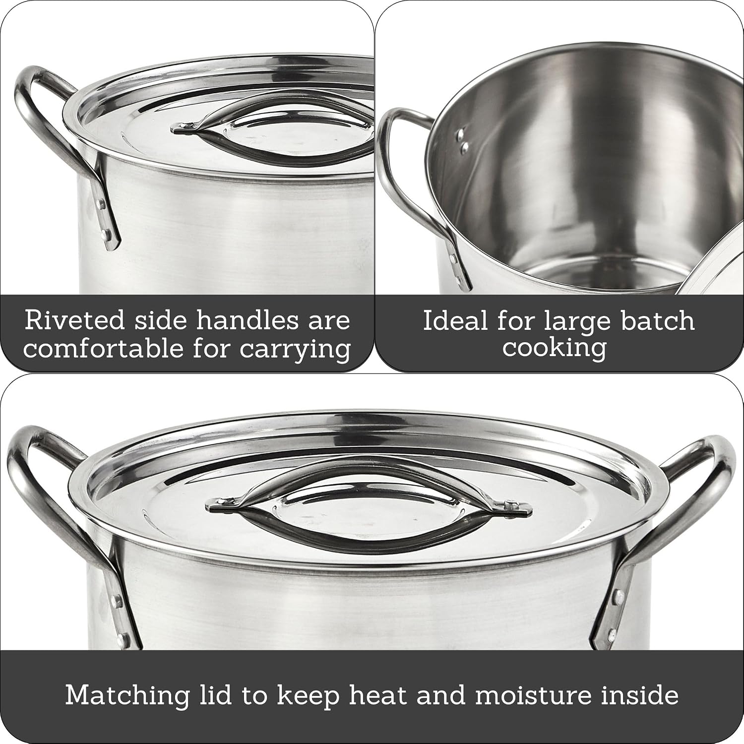 USA Stainless Steel Stock Pot 20-Quart, Silver | Mirror-Polished Finish, Durable Handles with Lid, Compatible with