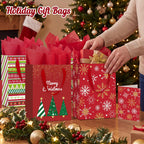 4 Pack 10.6" Christmas Red Gift Bags with Handles