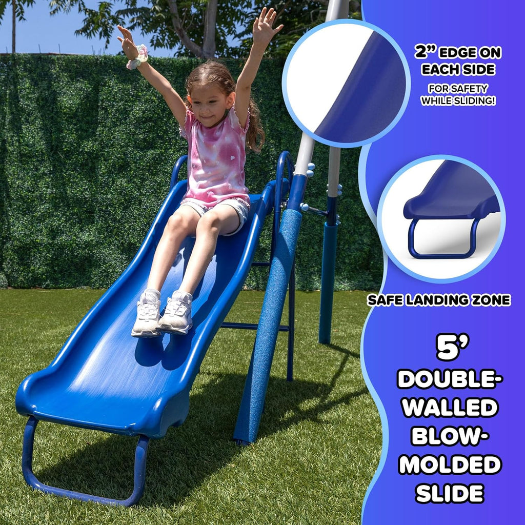 Arcadia Metal Swing Set for Kids – Trapeze, 2-Person Glider, 5ft Slide, Anchor Kit, 6.1' Durable Steel Frame –