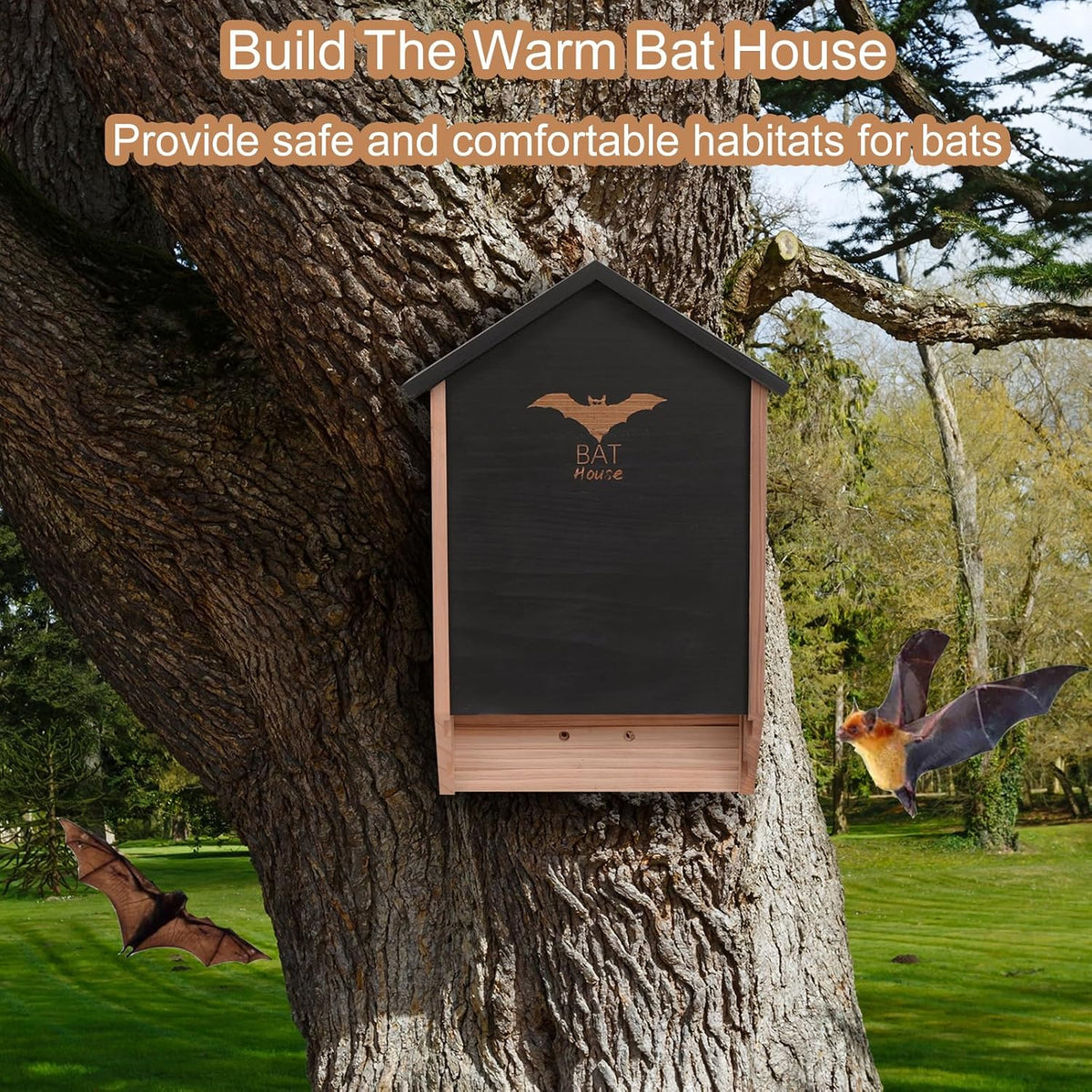 Bat House Big Bat Box for Outdoors,15.8" Weatherproof Wooden Bat Shelter