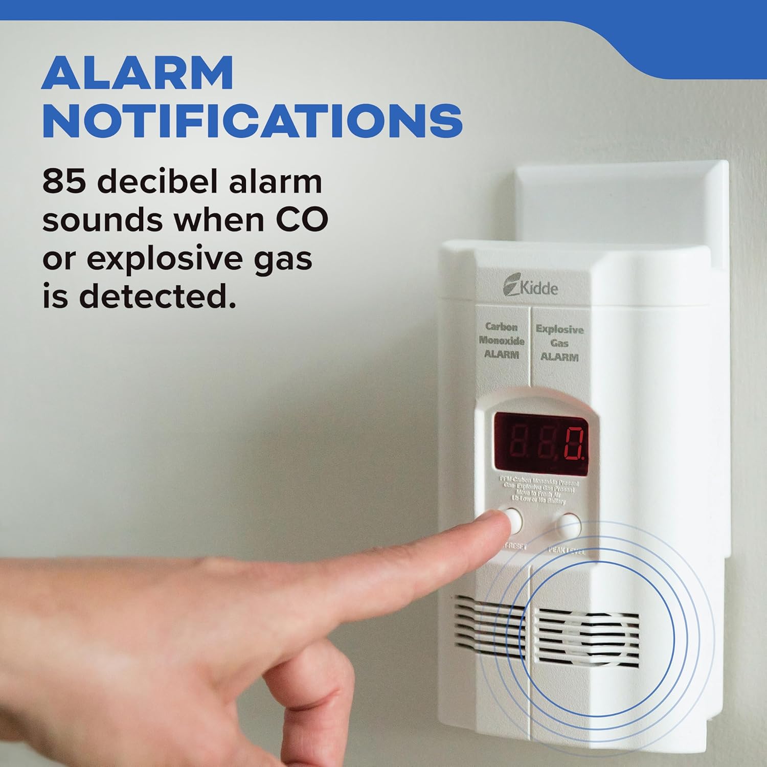 Carbon Monoxide + Explosive Gas, Natural Gas & Propane Alarm, Plug-in with 9V Battery Backup, Digital Display, 85 dB