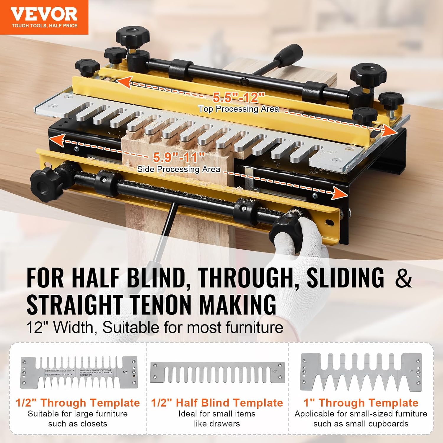 Dovetail Jig, 12 in Width, Dove Tailing Router Jigs with 4 Router Bits & 3 Templates, Precise Alignment Dove Tail