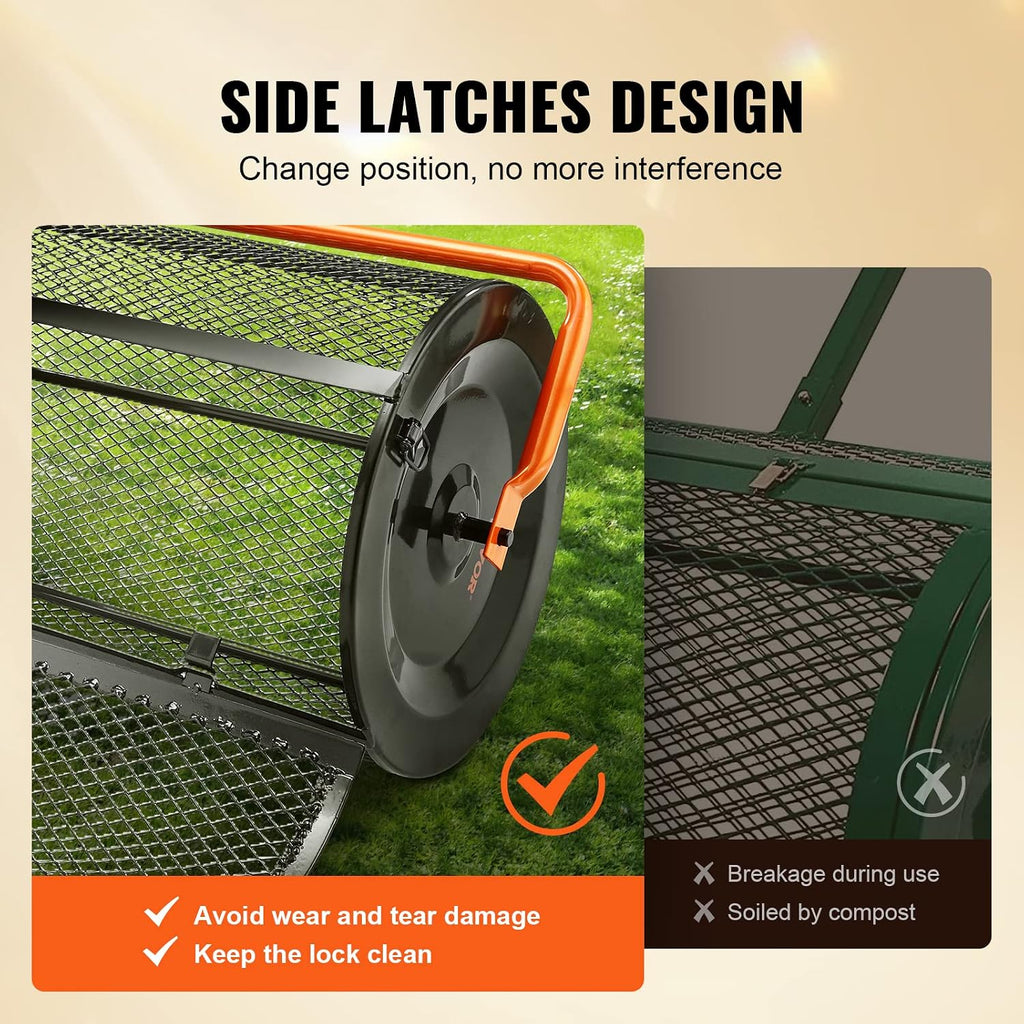 Compost Spreader, 24.4-25.6" Height Adjustable Handle, 24" Wide, Lawn and Garden Peat Moss Roller with Side Latches